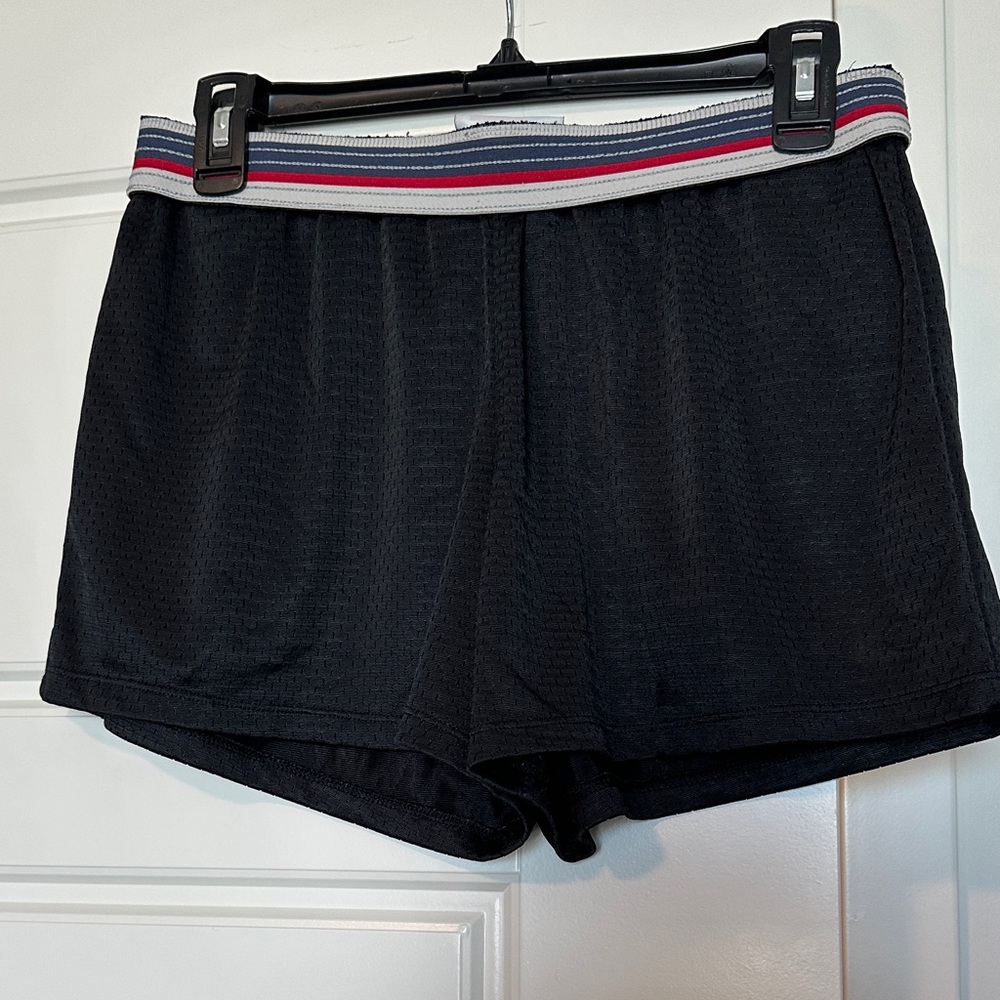 Champion Black Athletic Shorts with Red & Blue Striped Waistband